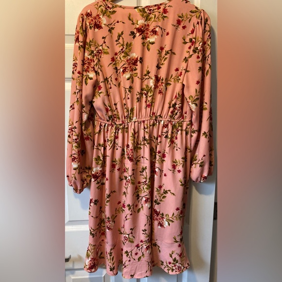 Long Sleeve V Neck Pink Floral Wrap Xhilaration Dress - Picture 6 of 6